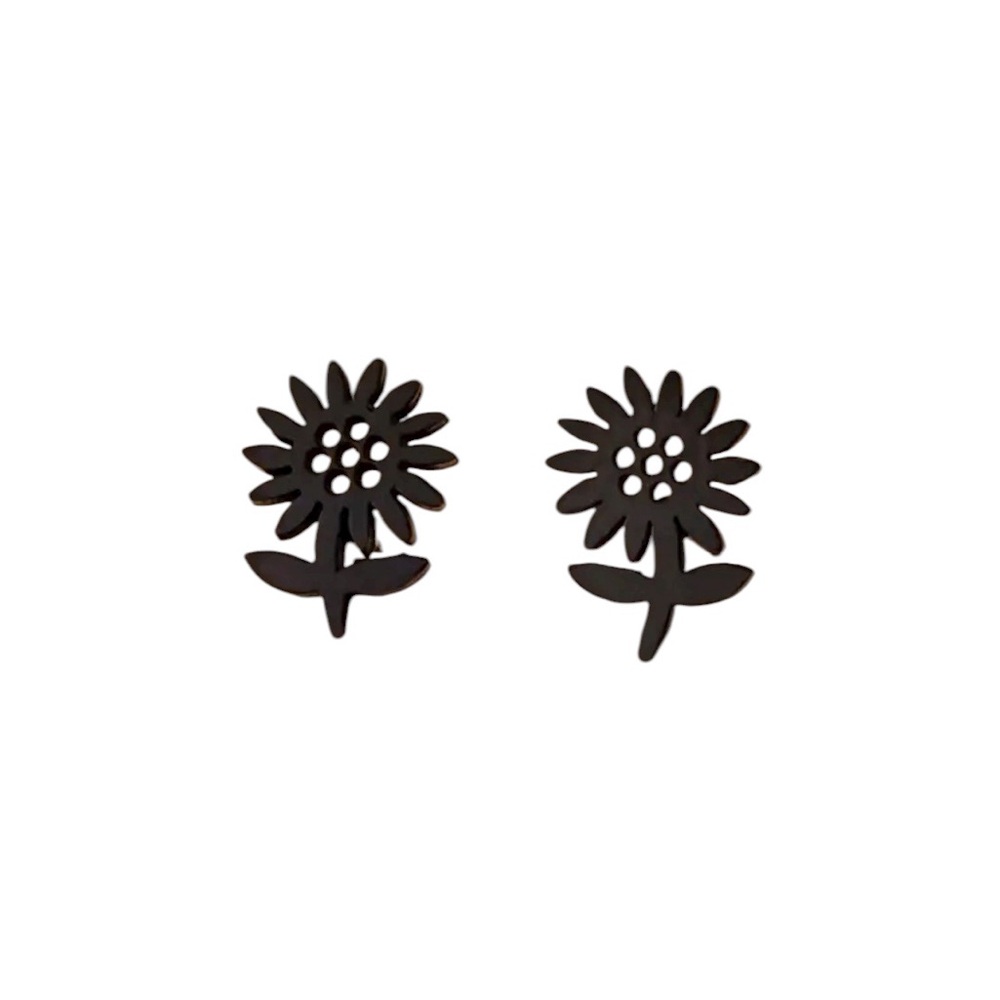 Black Stainless Steel Flower Earrings